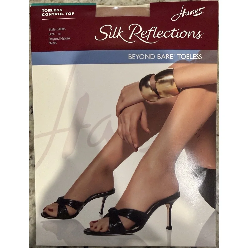 Hanes Pantyhose Womens CD Natural Control Top Toeless Silk Reflections 1 Pair